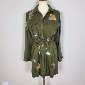Chico's Green Embroidered Shirt Dress Size 1